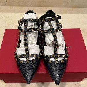 Valentino Rockstud cage flats pebbled leather